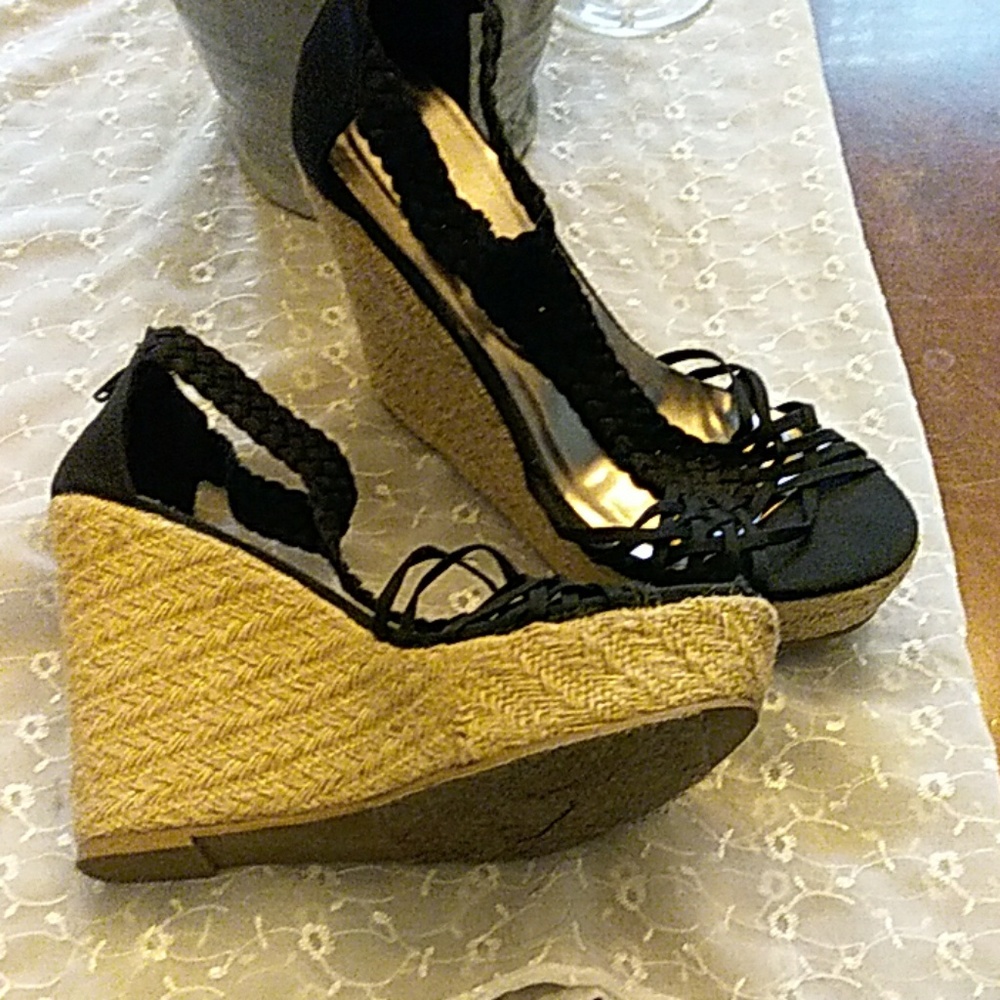 Black Wedge Sandals